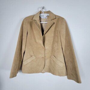 Samuel Robert By Peter Hatsi-Androu Womens Tan Faux Suede Blazer Jacket Size 18
